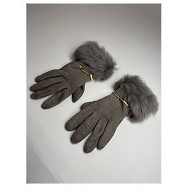 Vintage Escada Suede Cashmere Gloves Size 7 grey Grey