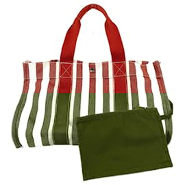 Hermès-Sac Hermes Cannes GM à rayures avec pochette-Rouge
