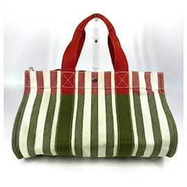 Hermès-Sac Hermes Cannes GM à rayures avec pochette-Rouge