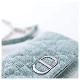 Dior-Caro Tweed Blue Shoulder Bag-Blue