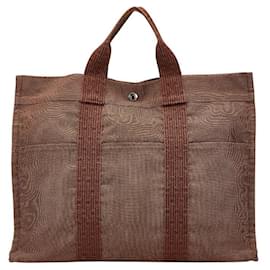 Hermès-Sac tote en toile Herline d'Hermès-Marron