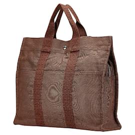 Hermès-Sac tote en toile Herline d'Hermès-Marron