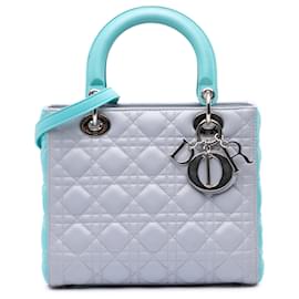 Dior-Dior Gray Medium Bicolor Lambskin Cannage Lady Dior-Brown,Blue,Grey,Turquoise