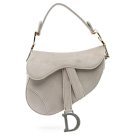 Dior-Dior Gray Mini Velvet Crystal Embellished Saddle-Brown