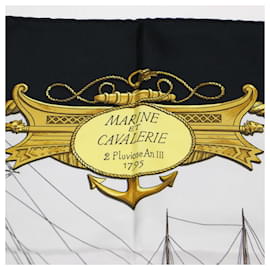 Hermès-Hermes Carré 90 Marine and Cavalry Silk Scarf-Black