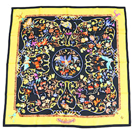 Hermès-Hermes Carré 90 Silk Scarf-Black,Yellow