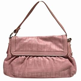 Fendi-Sac à épaule en cuir rose Fendi Zucca-Rose