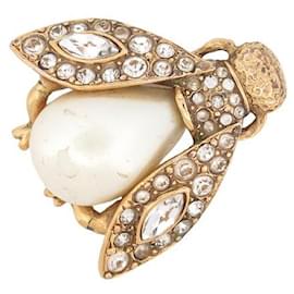 VINTAGE BROSCHE CHRISTIAN DIOR BIENE AUS GOLDENEM METALL MIT STRASS PERLE BIENENBROSCHE Golden
