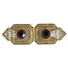 NEUE VINTAGE BROSCHE CHRISTIAN DIOR ART DECO MIT STRASS UND ONYX AUS GOLDENEM METALL Golden