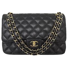 Chanel-SAC A MAIN CHANEL TIMELESS GRAND CLASSIQUE JUMBO CUIR NOIR LEATHER BAG-Noir