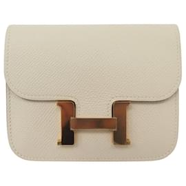 Hermès-NEUF PORTEFEUILLE HERMES SLIM CONSTANCE H082060 CUIR EPSOM CRAIE WALLET-Écru