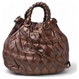 Borsa a spalla in pelle metallica marrone Miu Miu Marrone