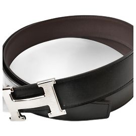 Cinturón reversible Hermès en negro y chocolate Negro