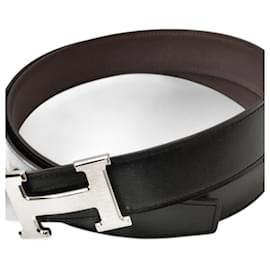 Hermès-Hermes Reversible Belt in Black and Chocolate-Black