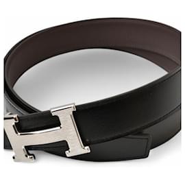 Hermès-Hermes Reversible Belt in Black and Chocolate-Black