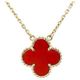 Van Cleef & Arpels-Van Cleef & Arpels Alhambra 18K Carnelian Pendant Necklace-Yellow