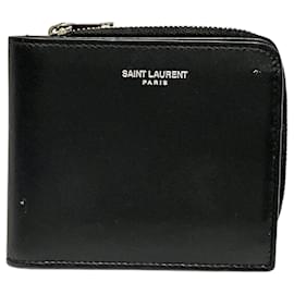 Saint Laurent-Saint Laurent Black Leather L-Shaped Bi-Fold Wallet-Black