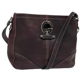GUCCI Shoulder Bag Leather Wine Red Silver 247400 Auth fm4612 Silvery Dark red