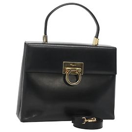 Sac à main en cuir Gancini de Salvatore Ferragamo 2 en 1 Noir Or Auth 120978 Noir Doré