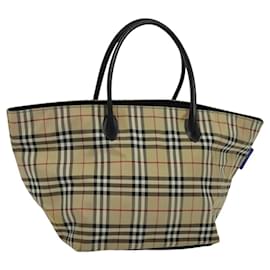 Autre Marque-Burberrys Nova Check Tote Bag Nylon Beige Silver Auth kk457-Silvery,Beige