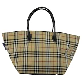 Autre Marque-Burberrys Nova Check Tote Bag Nylon Beige Silver Auth kk457-Silvery,Beige