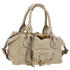 Chloé Chloe Paddington Tote Bag Leather Beige Gold Silver Auth 120943 Silvery Beige Golden