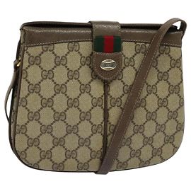 GUCCI GG Supreme Web Borsa Sherry Linea PVC Beige Oro 10 02 037 Auth 119034 Beige D'oro