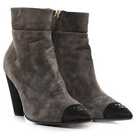 Chanel Heeled Ankle Boots Grey Suede Grey