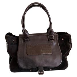 Bolsa tote Longchamp de couro e camurça preta Preto