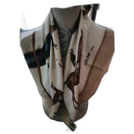 Céline Pañuelo de seda estampado de caballo blanco Multicolor