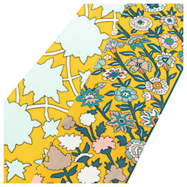 Hermès-Hermès Yellow Tapis Persans Silk Twilly Scarf-Other,Yellow,Turquoise