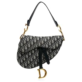 Dior-Dior Blue Oblique Canvas Saddle Bag-Blue,Navy blue