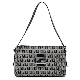 Fendi-Sac à épaule en toile Zucchino gris Fendi-Autre,Bleu Marine