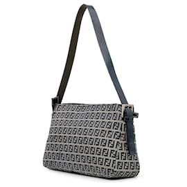 Fendi-Sac à épaule en toile Zucchino gris Fendi-Autre,Bleu Marine