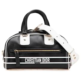 Dior-Dior Black Small Leather Dior Vibe Zip Bowling Bag-Black,White