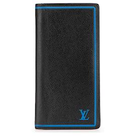 Louis Vuitton-Louis Vuitton Black Taiga Portefeuille Brazza Bifold Long Wallet-Black
