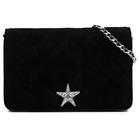 Chanel-Chanel Black Quilted Suede Cocostellar Wallet on Chain-Black