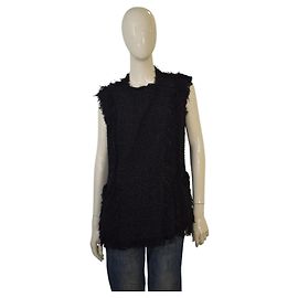 Chaleco sin mangas de punto de mezcla de algodón negro con flecos Lanvin talla 42 Negro