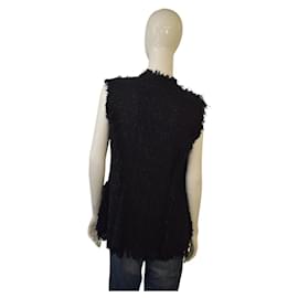 Lanvin-Lanvin Black Fringe Edge Cotton Blend Knit Vest Sleeveless Jacket Gillet size 42-Black