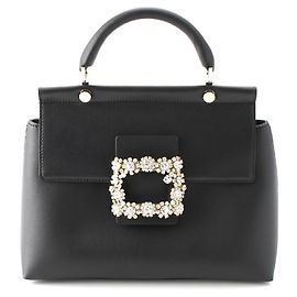 Roger Vivier Leather Flower 2WAY Shoulder Handbag Black