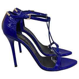 Tom Ford Croc Iconic T Sandals in Blue Leather Blue