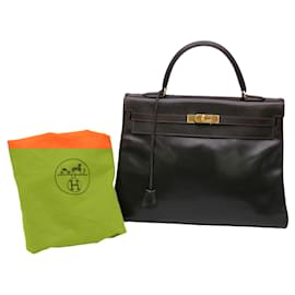Hermès-Sac à main Hermes Kelly 35 en cuir marron foncé-Marron
