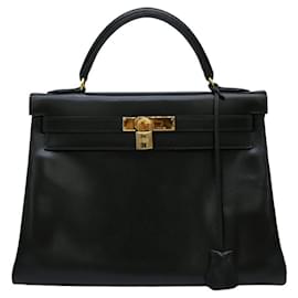 Hermès-Sac à main Hermes Kelly 32 en cuir noir-Noir