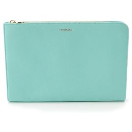 Bolsa clutch de couro com logo Tiffany & Co Azul