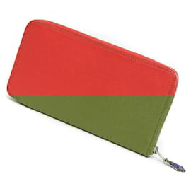 Hermès-Portefeuille Long en Cuir Rouge Hermes Azap Silk'in-Rouge