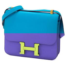 Hermès-Sac à épaule en cuir Hermes Constance 24-Bleu