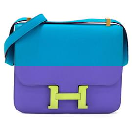 Hermès-Sac à épaule en cuir Hermes Constance 24-Bleu