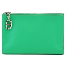Hermès-Pochette zippée en cuir Evercolor Hermes Ango PM-Vert