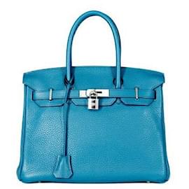Hermès-Sac à main en cuir Hermes Birkin 30 Verso-Bleu