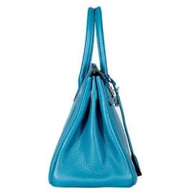 Hermès-Sac à main en cuir Hermes Birkin 30 Verso-Bleu